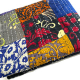DEEPER SALE Sari Kantha; Black/Charcoal, Hand Stitched Patchwork Quilt/Throw Larger 89" x 59" #KN-23