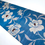 Peony Sky, Turquoise/Black Crossweave Vintage Meisen Kimono Silk Piece, 13.5" x 54" from Japan # ZP-42