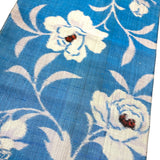 Peony Sky, Turquoise/Black Crossweave Vintage Meisen Kimono Silk Piece, 13.5" x 54" from Japan # ZP-42