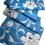 Peony Sky, Turquoise/Black Crossweave Vintage Meisen Kimono Silk Piece, 13.5" x 54" from Japan # ZP-42