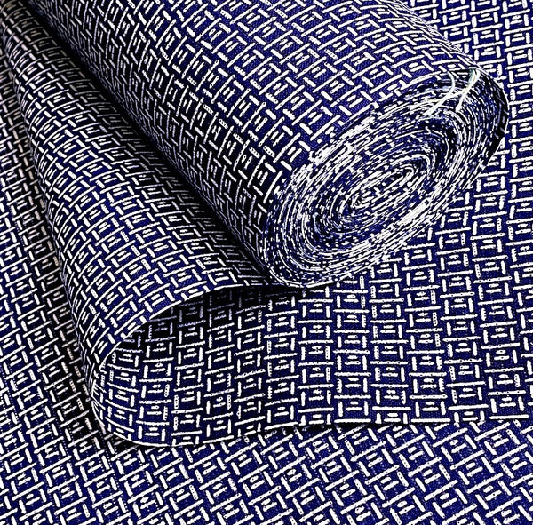 Indigo Blue Yukata, Tiny Rectangles Kimono Cotton Print from Japan By the Yard  #267