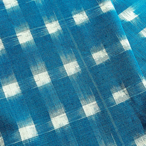 Remnant 43" x 24" Pre-Washed PIECE Aqua Blue/White Ikat Blocks Cotton Handloom from India.  #CHL-25