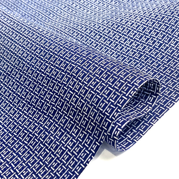 14" x 27" PIECE Indigo Blue Yukata, Tiny Rectangles Kimono Cotton Print from Japan #267-Rem