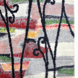 Sale, Abstract with Black Tendrils Vintage Meisen Kimono Silk Piece, 14" x 61" from Japan  #ZP-43