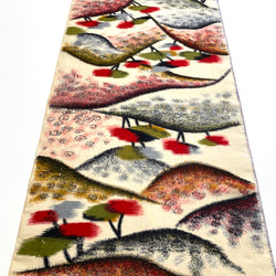 Hilltop Trees Vintage Meisen Kimono Silk Piece, 13.5" x 41" from Japan  #ZP-44