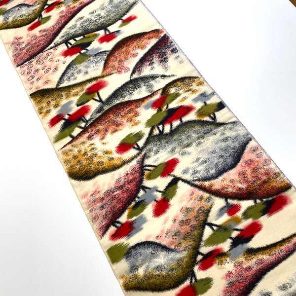 Hilltop Trees Vintage Meisen Kimono Silk Piece, 13.5" x 60" from Japan  #ZP-45