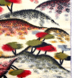 Hilltop Trees Vintage Meisen Kimono Silk Piece, 13.5" x 60" from Japan  #ZP-45