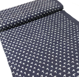 REMNANT Dark Navy/White Ikat Stars/Birds Cotton Handloom from India  3/4 Yard PIECE  #CHL-62