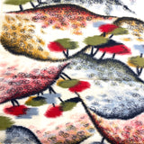 Hilltop Trees Vintage Meisen Kimono Silk Piece, 13.5" x 60" from Japan  #ZP-45