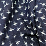 REMNANT Dark Navy/White Ikat Stars/Birds Cotton Handloom from India  3/4 Yard PIECE  #CHL-62