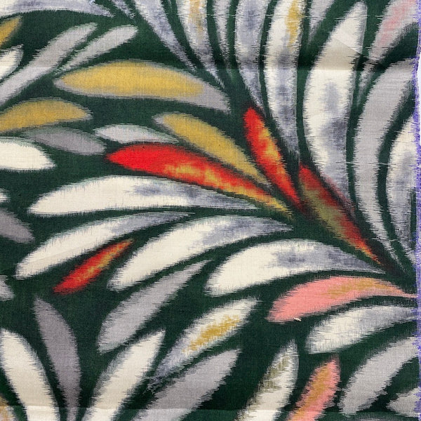 Forest Jungle Vintage Meisen Kimono Silk Piece, 13.5" x 50" from Japan  #ZP-46-50