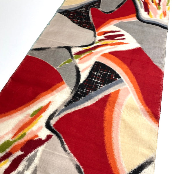 Wild Abstract Array with Tweed, Vintage Meisen Kimono Silk Piece, 14" x 41" from Japan  #ZP-48