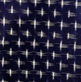 REMNANT Dark Navy/White Ikat Stars/Birds Cotton Handloom from India  3/4 Yard PIECE  #CHL-62