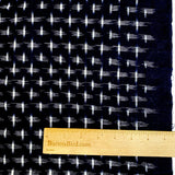 REMNANT Dark Navy/White Ikat Stars/Birds Cotton Handloom from India  3/4 Yard PIECE  #CHL-62