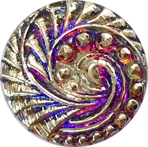Purple + Silver Swirl Volcano Czech Glass Button 18mm/ 3/4"  # CZ 258