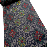Hexagons/Flowers Black/Gray/Green/Gold/Red Ikat Vintage Kimono Silk from Japan By the Yard #317