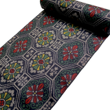 Hexagons/Flowers Black/Gray/Green/Gold/Red Ikat Vintage Kimono Silk from Japan By the Yard #317
