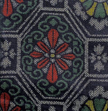 Hexagons/Flowers Black/Gray/Green/Gold/Red Ikat Vintage Kimono Silk from Japan By the Yard #317