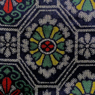 SALE, Hexagons/Flowers Black/Gray/Green/Gold/Red Ikat Vintage Kimono Silk from Japan By the Yard #317