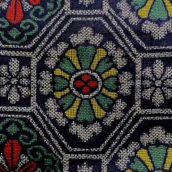 SALE, Hexagons/Flowers Black/Gray/Green/Gold/Red Ikat Vintage Kimono Silk from Japan By the Yard #317