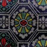 Hexagons/Flowers Black/Gray/Green/Gold/Red Ikat Vintage Kimono Silk from Japan By the Yard #317