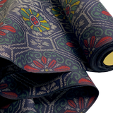 Hexagons/Flowers Black/Gray/Green/Gold/Red Ikat Vintage Kimono Silk from Japan By the Yard #317