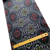 Hexagons/Flowers Black/Gray/Green/Gold/Red Ikat Vintage Kimono Silk from Japan By the Yard #317