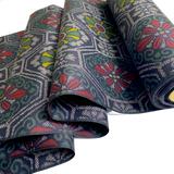 Hexagons/Flowers Black/Gray/Green/Gold/Red Ikat Vintage Kimono Silk from Japan By the Yard #317