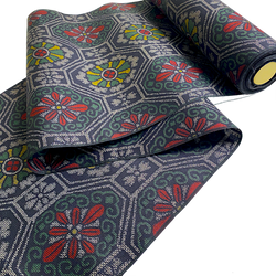 Hexagons/Flowers Black/Gray/Green/Gold/Red Ikat Vintage Kimono Silk from Japan By the Yard #317