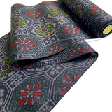 Hexagons/Flowers Black/Gray/Green/Gold/Red Ikat Vintage Kimono Silk from Japan By the Yard #317