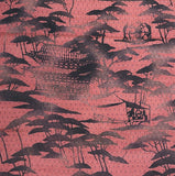 Rose-Mauve with Sumi-e? Forest, Vintage Kimono Silk From Japan 14" x 48"  #1219