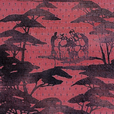 Rose-Mauve with Sumi-e? Forest, Vintage Kimono Silk From Japan 14" x 48"  #1219