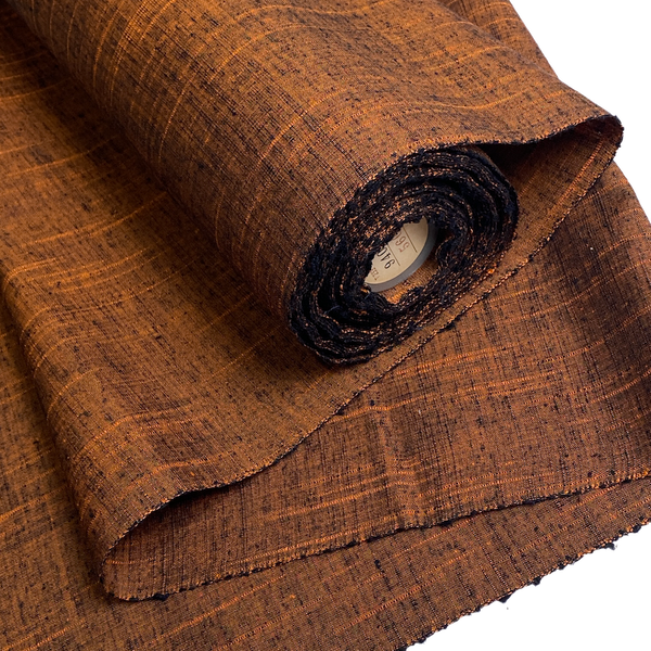 Rusty Black Smoke and Lightning, Extreme Orange Slubs Tsumugi Vintage Kimono Silk from Japan By the Yard #318