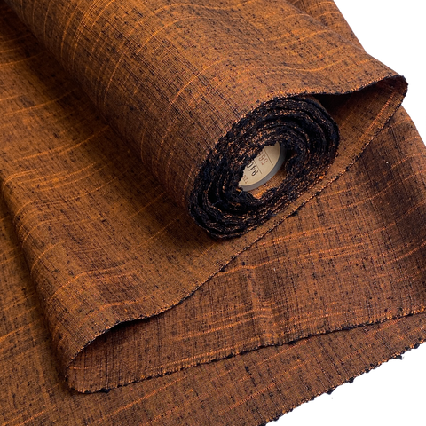 Rusty Black Smoke and Lightning, Extreme Orange Slubs Tsumugi Vintage Kimono Silk from Japan By the Yard #318