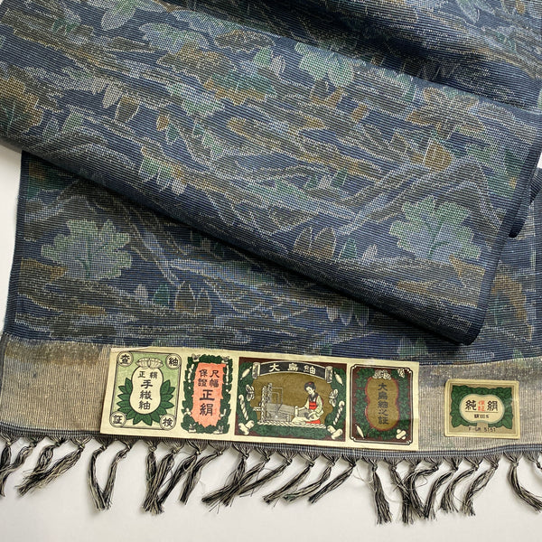 Island Paradise Blue-Gray Ikat Vintage Kimono Oshima Tsumugi Silk from Japan By the Yard #320