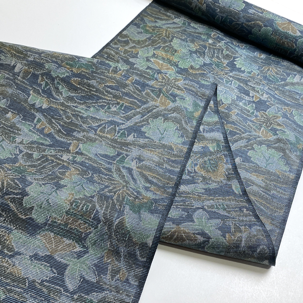 Island Paradise Blue-Gray Ikat Vintage Kimono Oshima Tsumugi Silk from Japan By the Yard #320