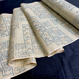 Mystery Ikat, Teal/Bronze Drawings on Ivory, Oshima? Vintage Kimono Silk from Japan, By the Yard #313