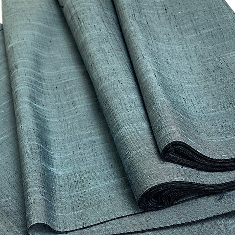 Muted Teal /Black Textured Vintage Kimono Silk From Japan By the Yard #843