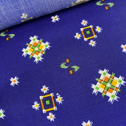 Cobalt Blue Vintage Kimono WOOL Print From Japan By the Yard Faux Ikat #436