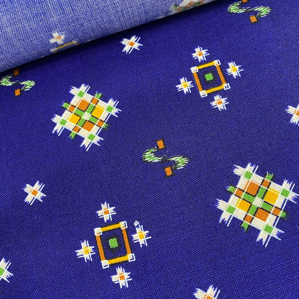 Cobalt Blue Vintage Kimono WOOL Print From Japan By the Yard Faux Ikat #436