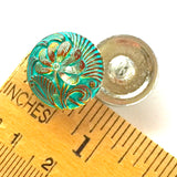 Running Low, Rose Gold + Green Tea Pincushion Flower Czech Glass 18 mm / 3/4" # CZ 038