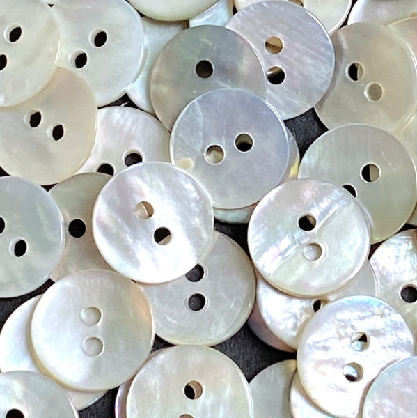 Small Moonrise Mother of Pearl Shell, 7/16" Iridescent 2-Hole 11mm, Pack of 24,  #KB-955-24