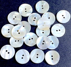 Re-Stocked, White Lustrous Shell 11/16" Extremely Iridescent 2-hole 18mm with Wildcat Backs, Pack of 12, #KB-946