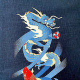 SALE, Koi and Dragon 100% Cotton Panel Navy/Indigo 19" x 44" Noren #KP13