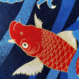 SALE, Koi and Dragon 100% Cotton Panel Navy/Indigo 19" x 44" Noren #KP13