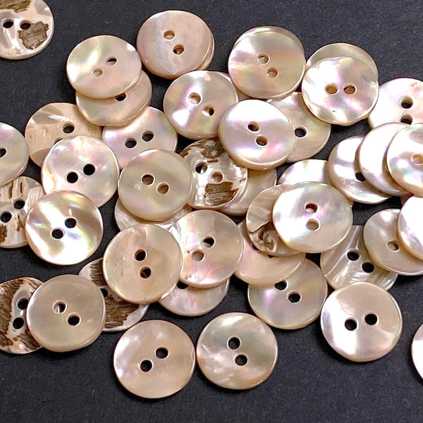 Golden Beige Rainbow Abalone 2-Hole Buttons, 7/16" Champagne 2-hole, 11mm, Pack of 36  #KB-956-36