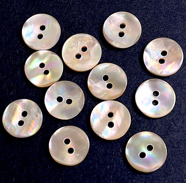 Golden Beige Rainbow Abalone 2-Hole Buttons, 7/16" Champagne 2-hole, 11mm, Pack of 16  #KB-956-16
