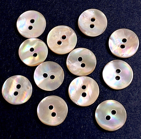 Golden Beige Rainbow Abalone 2-Hole Buttons, 7/16" Champagne 2-hole, 11mm, Pack of 16  #KB-956-16