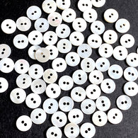 Bulk Deal, 144 Tiny White Buttons: 3/8" Shell 2-Hole 9mm, Butterscotch Backs   # KB-957