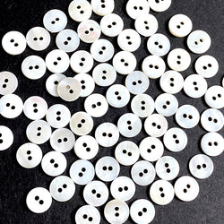 Bulk Deal, 144 Tiny White Buttons: 3/8" Shell 2-Hole 9mm, Butterscotch Backs   # KB-957